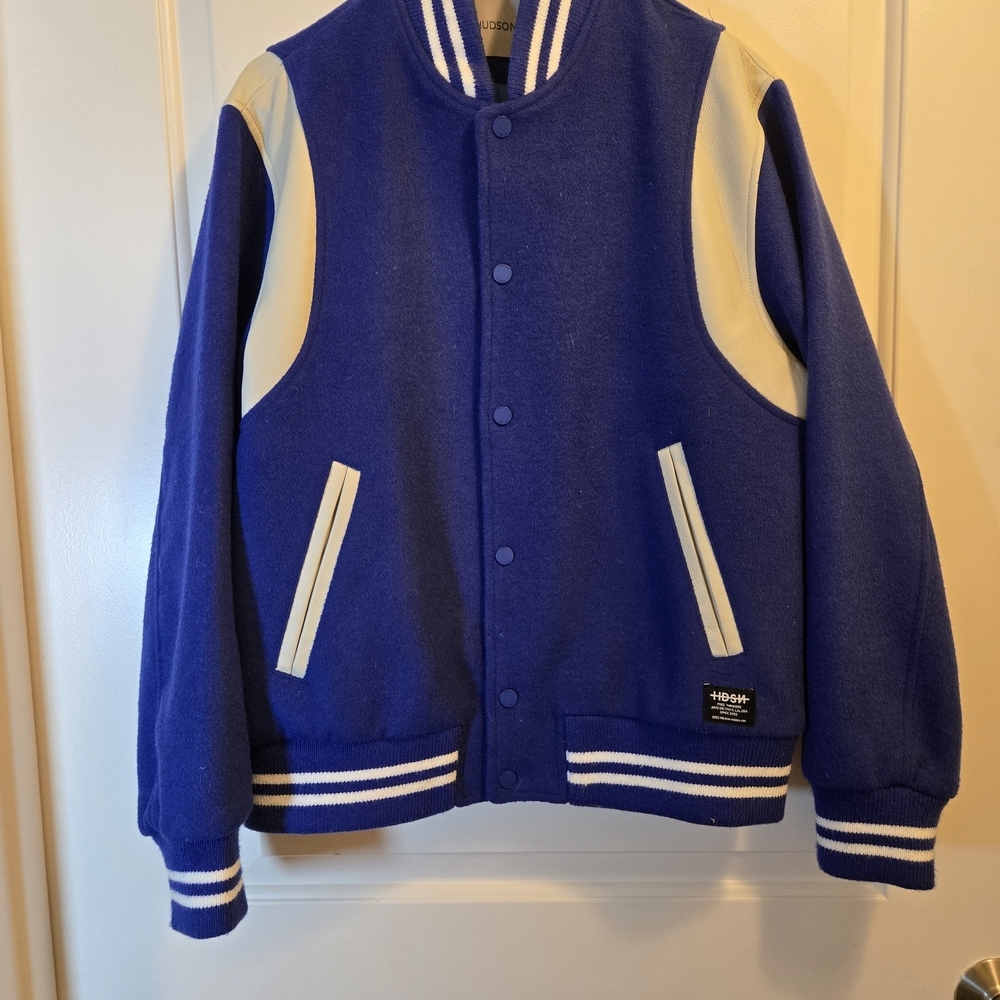 Hudson Jeans Royal Blue and Cream Varsity Bomber Jacket S/M